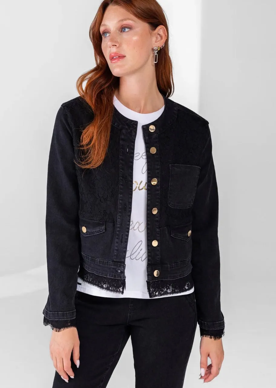 1160482 Black Jean Jacket/Lace Insert