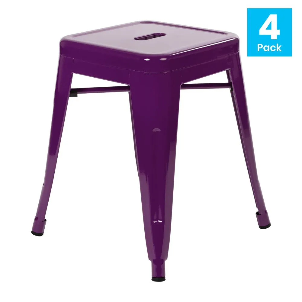 18" Table Height Stool, Stackable Backless Metal Indoor Dining Stool, Commercial Grade Restaurant Stool In Purple - Set Of 4 By Flash Furniture