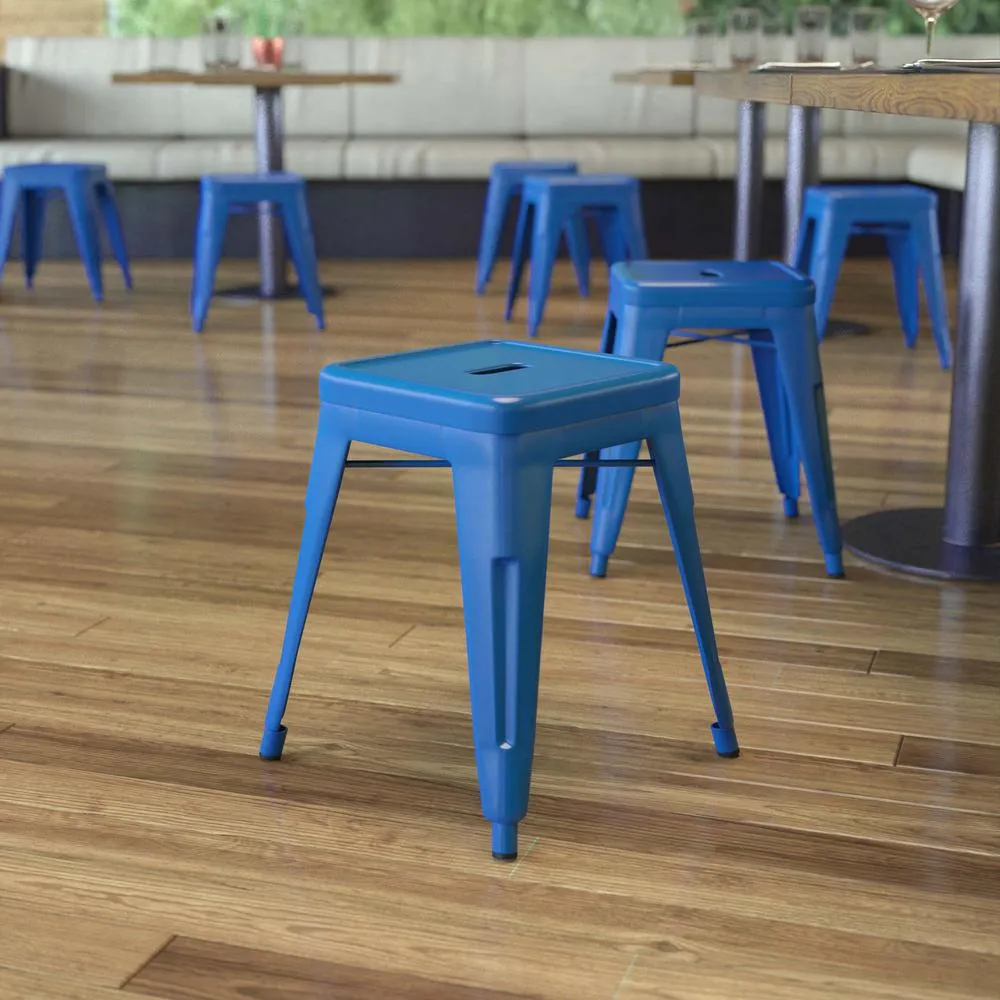 18" Table Height Stool, Stackable Backless Metal Indoor Dining Stool, Commercial Grade Restaurant Stool In Royal Blue - Set Of 4 By Flash Furniture