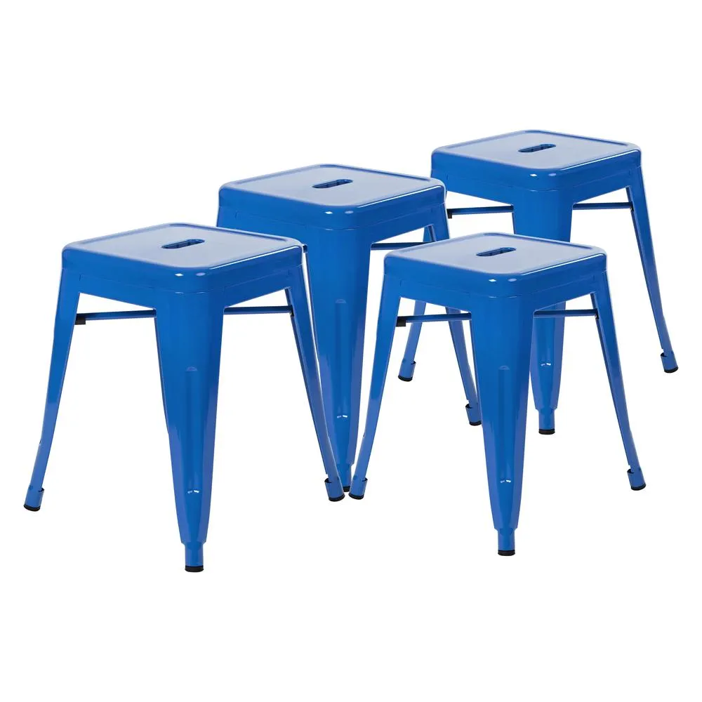 18" Table Height Stool, Stackable Backless Metal Indoor Dining Stool, Commercial Grade Restaurant Stool In Royal Blue - Set Of 4 By Flash Furniture