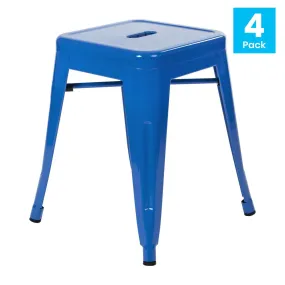 18" Table Height Stool, Stackable Backless Metal Indoor Dining Stool, Commercial Grade Restaurant Stool In Royal Blue - Set Of 4 By Flash Furniture