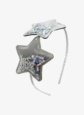 Bari Lynn Double Confetti Star Thin Headband in Silver