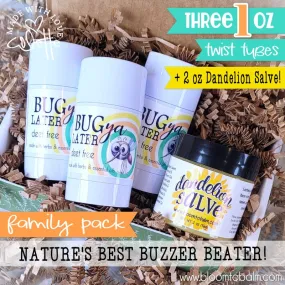 BUG YA LATER Bundle {THREE 1 oz Twist Tubes} & 2 oz Dandelion Salve