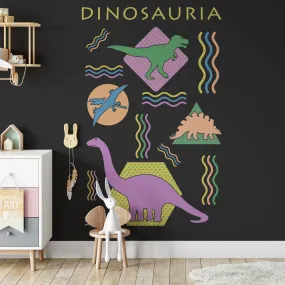 Cool Dinosaur Removable Wallpaper, Black , Kids Room Decor, Fun Prehistoric Wall Cling, Animal Decal, Cute Shapes Wall Mural