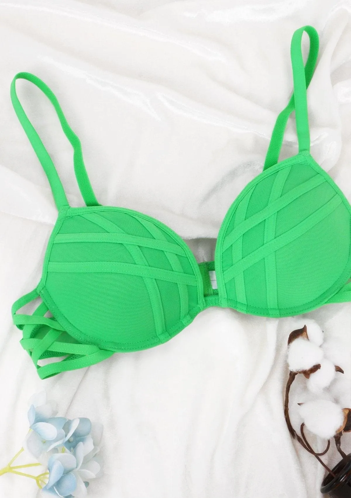 Cross Strap Green Padded Bra