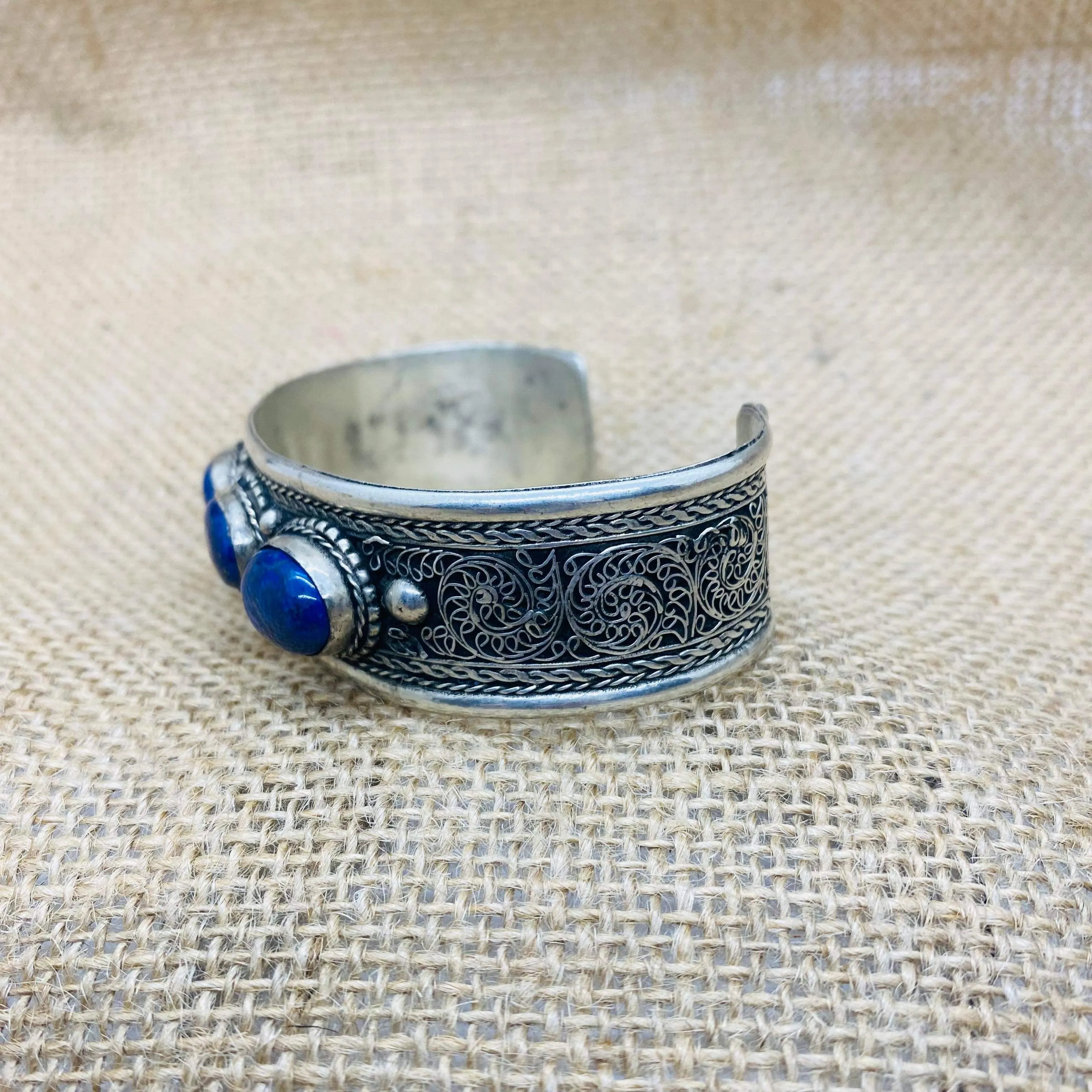 Filigree Design Lapis Lazuli Turquoise Bangle, Gemstone Cuffs, Handmade Jewelry, Gift For Her, Unique Bracelets, Bohemian Jewelry