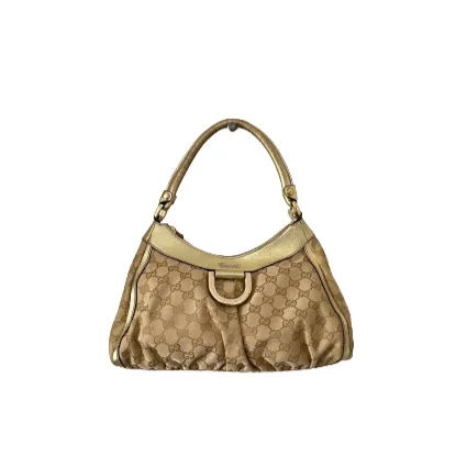 Gucci Gold Beige & Gold GG Canvas & Leather D Ring Hobo Bag | Pre Loved |