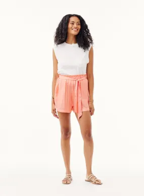 Satin Ruffle Tie Waist Short - Sunlit Coral