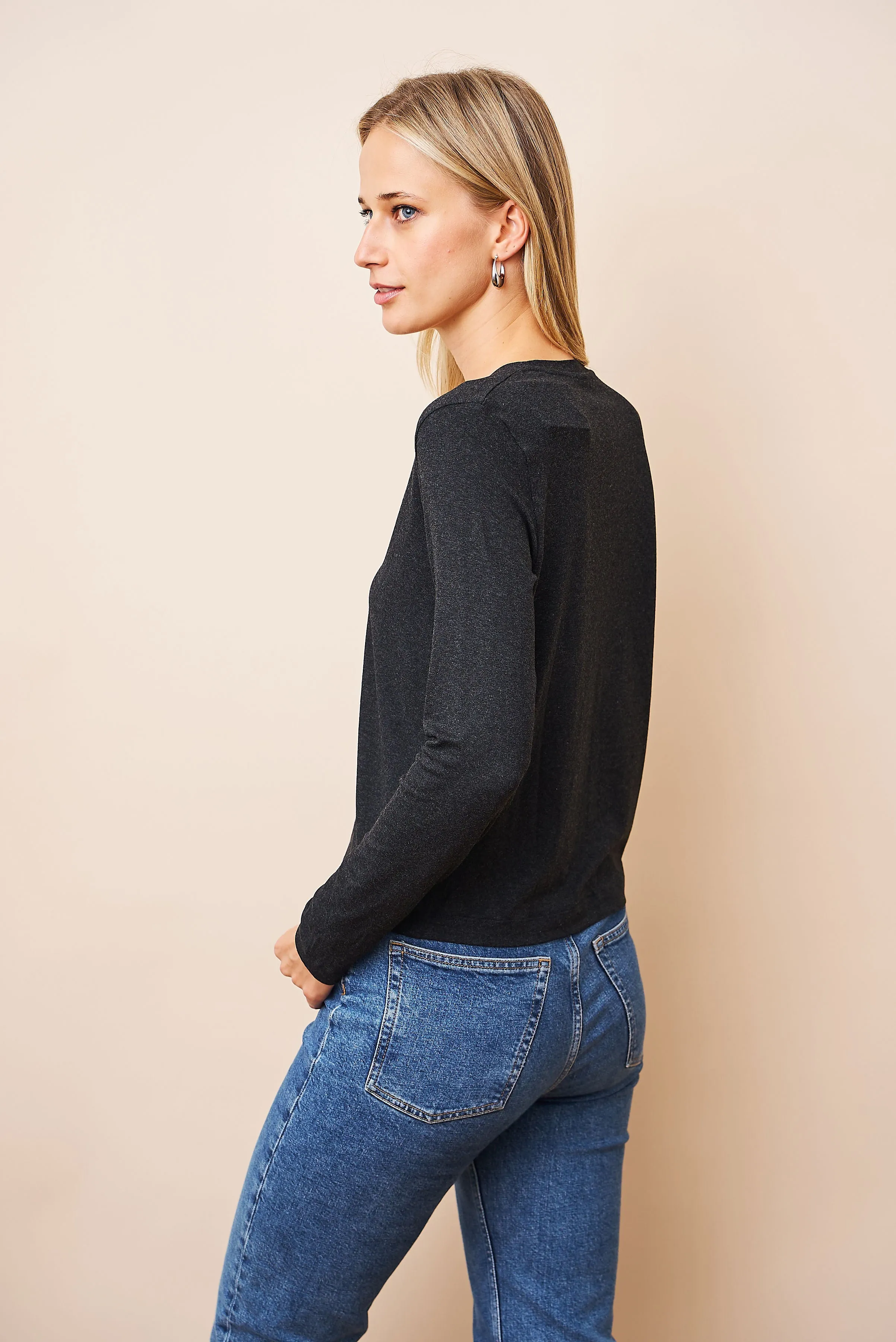 Soft Touch V-Neck Cardigan in Anthracite Chine